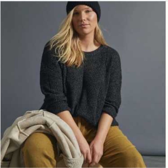 ANTHROPOLOGIE Keely Marled Black Cozy Cable Knit Crewneck Sweater - Picture 2 of 8